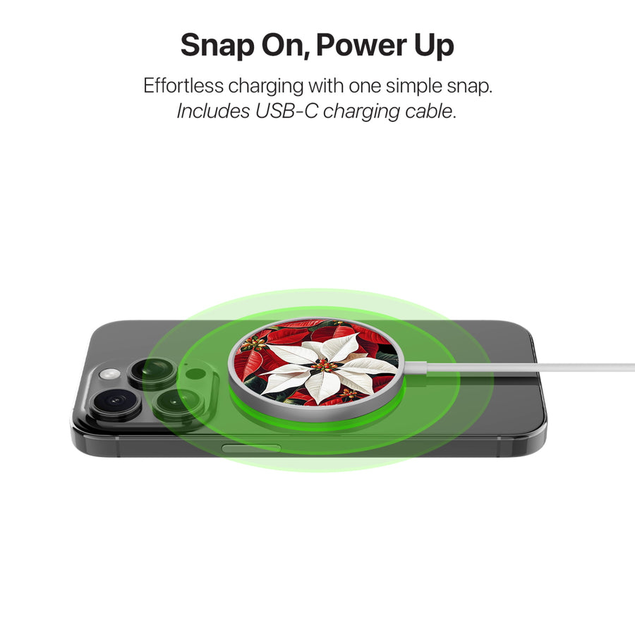 MyBat Design Lab Magnetic Wireless Charger - Silver - Christmas Poinsettias - MCGWIRC18SL-301-4.jpg