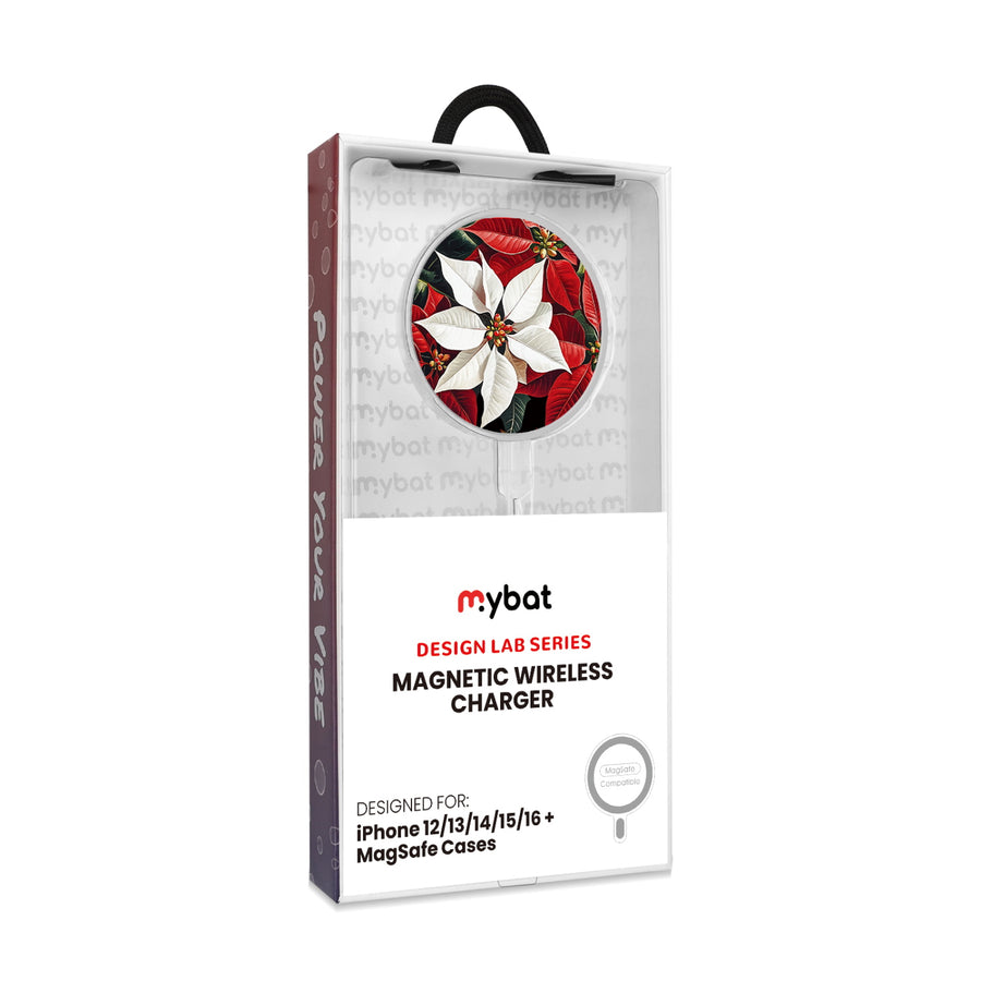 MyBat Design Lab Magnetic Wireless Charger - Silver - Christmas Poinsettias - MCGWIRC18SL-301-8.jpg