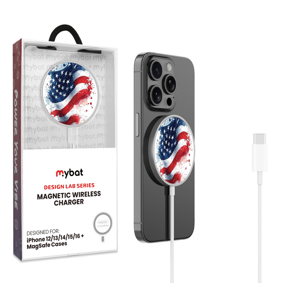 MyBat Design Lab Magnetic Wireless Charger - Silver - Patriotic Flag Painiting - MCGWIRC18SL-346-1.jpg