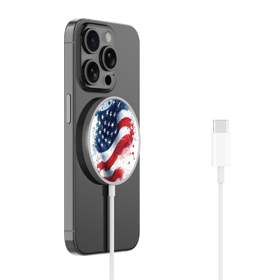 MyBat Design Lab Magnetic Wireless Charger - Silver - Patriotic Flag Painiting - MCGWIRC18SL-346-2.jpg