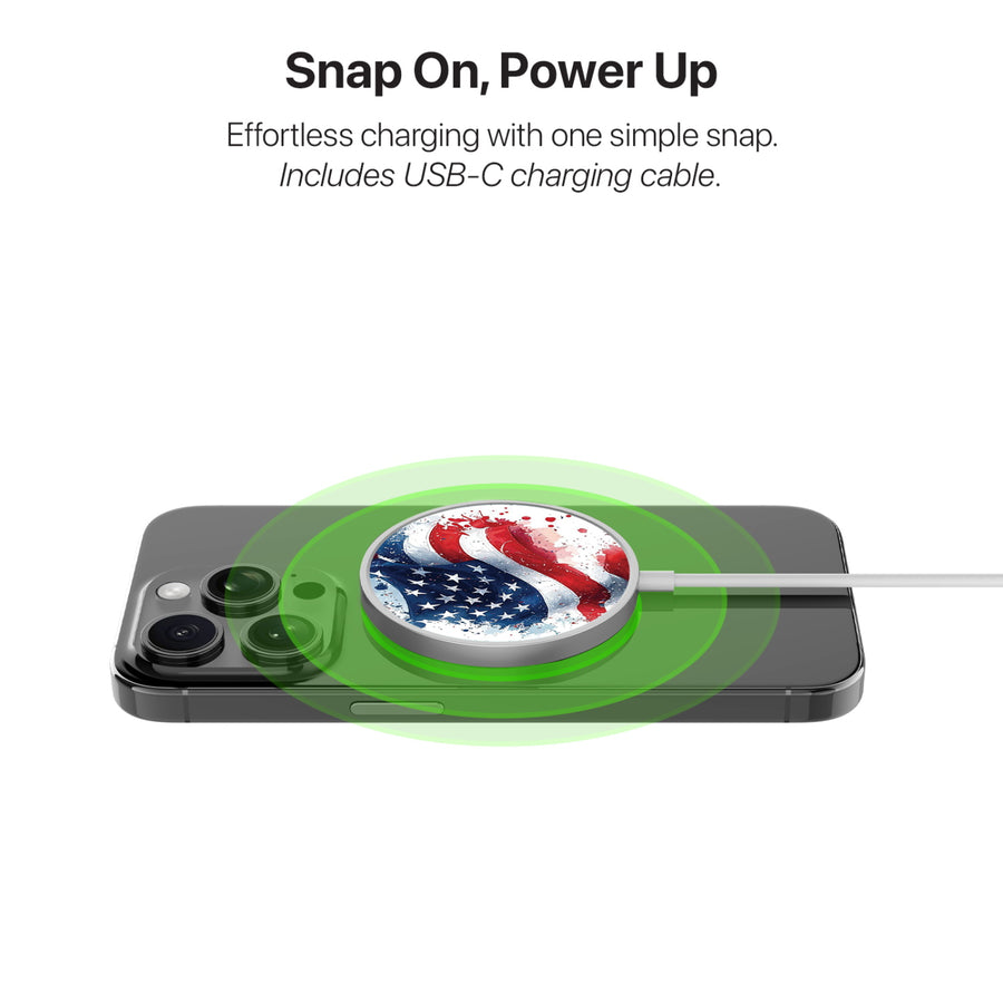 MyBat Design Lab Magnetic Wireless Charger - Silver - Patriotic Flag Painiting - MCGWIRC18SL-346-4.jpg