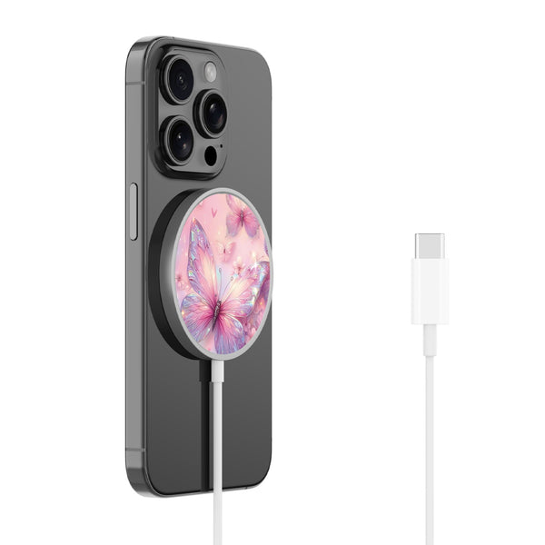 MyBat Design Lab Magnetic Wireless Charger - Silver - Pink Butterflies - MCGWIRC18SL-361-2.jpg