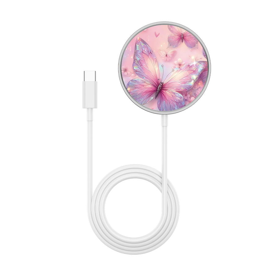 MyBat Design Lab Magnetic Wireless Charger - Silver - Pink Butterflies - MCGWIRC18SL-361-3.jpg