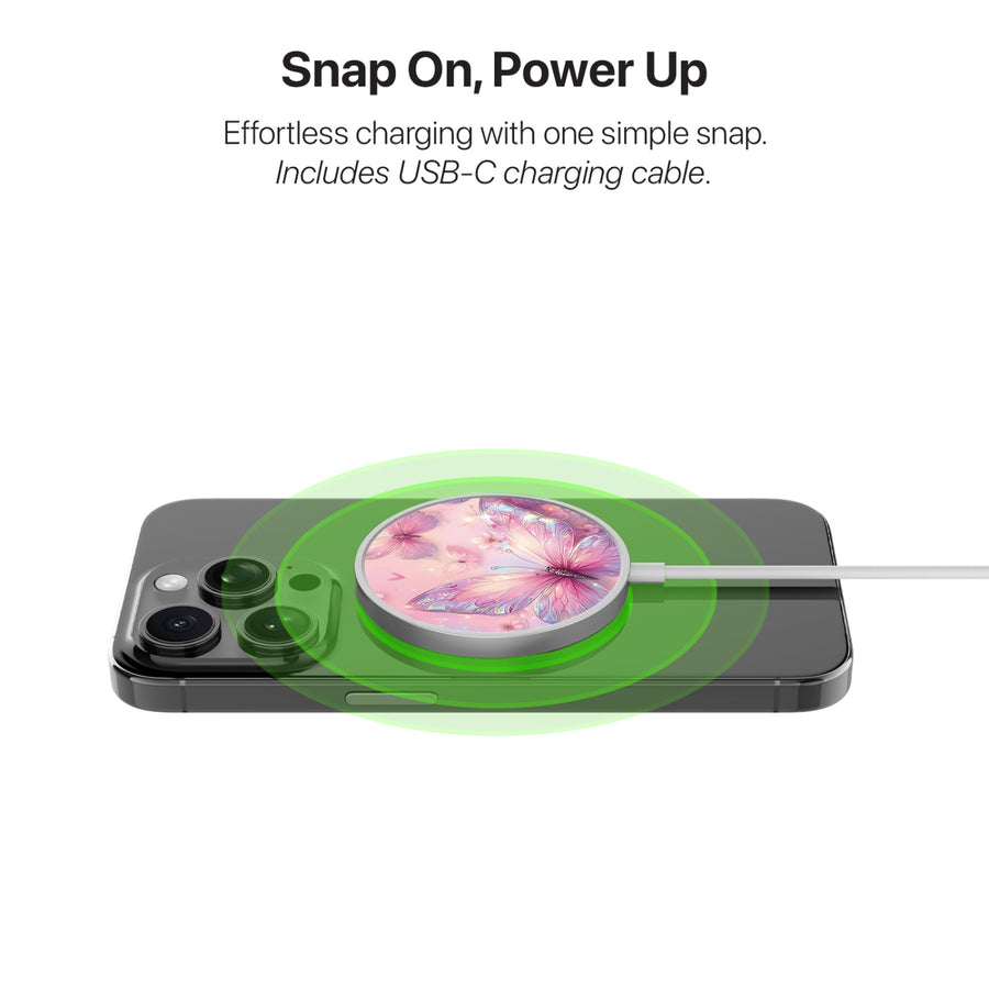 MyBat Design Lab Magnetic Wireless Charger - Silver - Pink Butterflies - MCGWIRC18SL-361-4.jpg