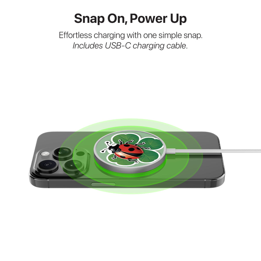 MyBat Design Lab Magnetic Wireless Charger - Silver - Ladybug Luck - MCGWIRC18SL-373-4.jpg