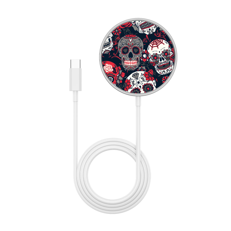 MyBat Design Lab Magnetic Wireless Charger - Silver - Sugar Rose Skulls - MCGWIRC18SL-418-3.jpg