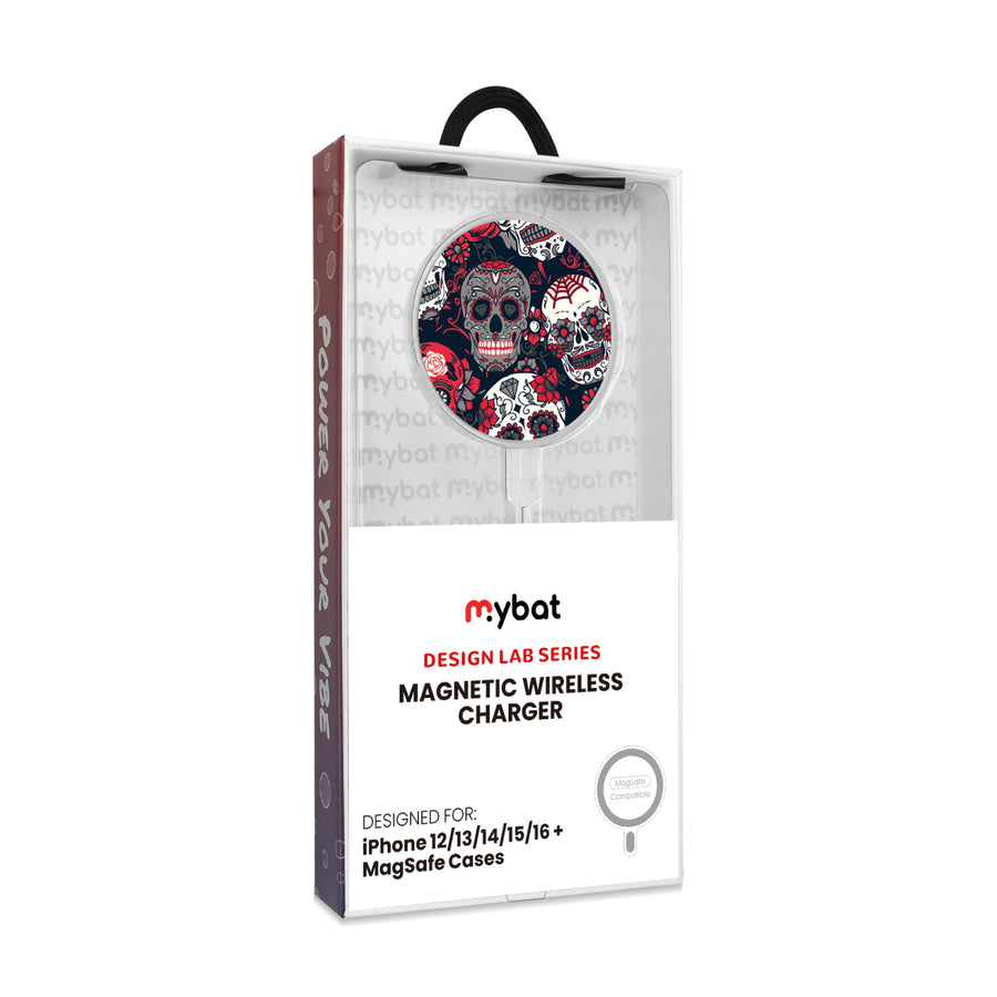 MyBat Design Lab Magnetic Wireless Charger - Silver - Sugar Rose Skulls - MCGWIRC18SL-418-8.jpg