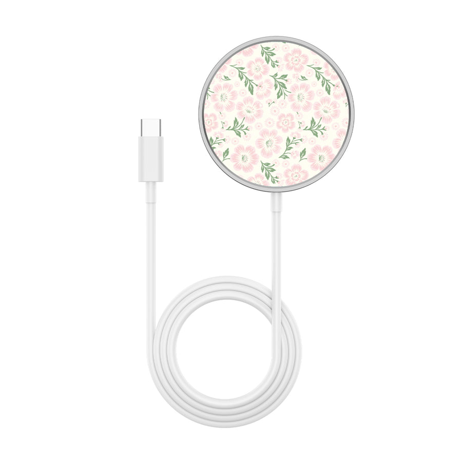 MyBat Design Lab Magnetic Wireless Charger - Silver - Pink Posies - MCGWIRC18SL-473-3.jpg