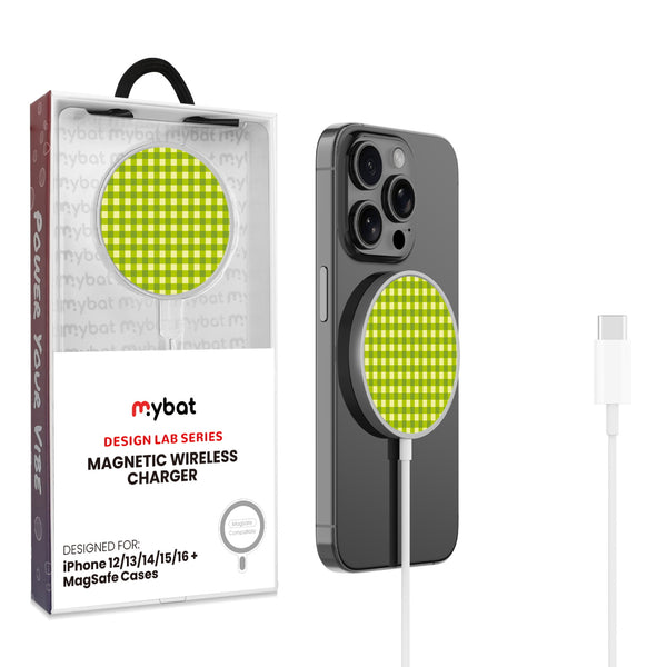 MyBat Design Lab Magnetic Wireless Charger - Silver - Green Gingham - MCGWIRC18SL-476-1.jpg