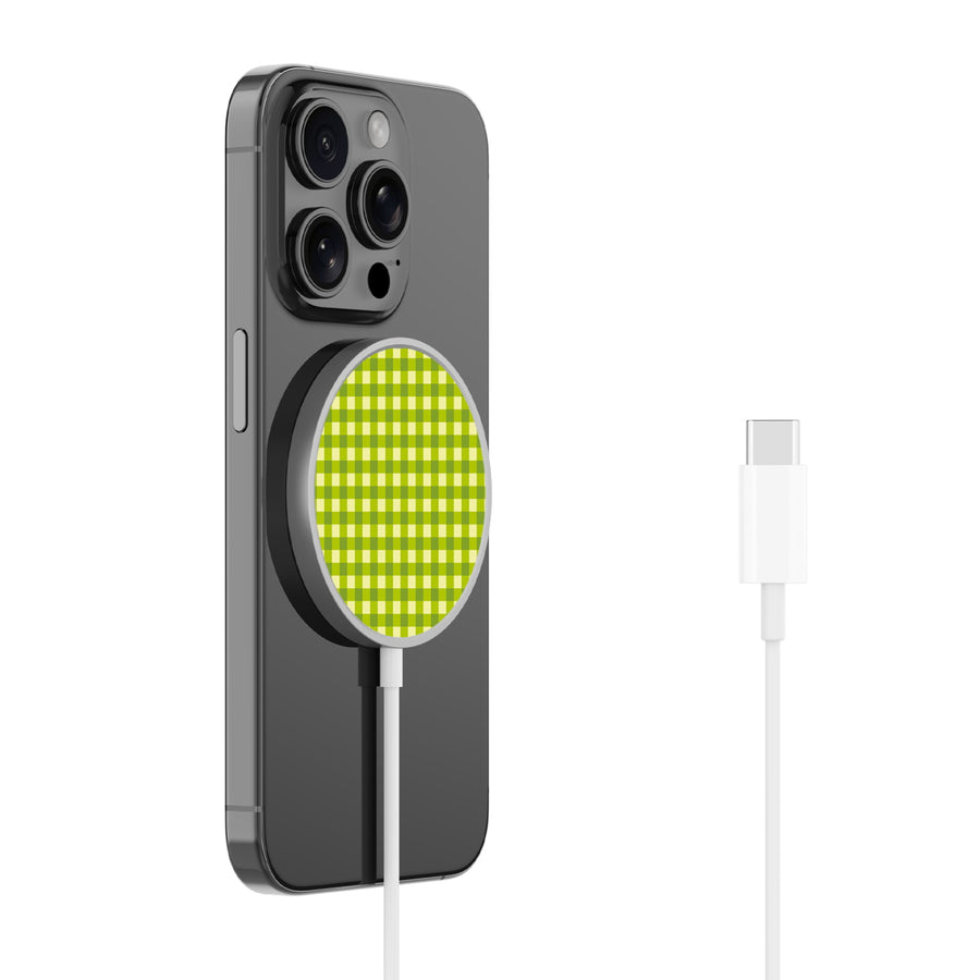 MyBat Design Lab Magnetic Wireless Charger - Silver - Green Gingham - MCGWIRC18SL-476-2.jpg