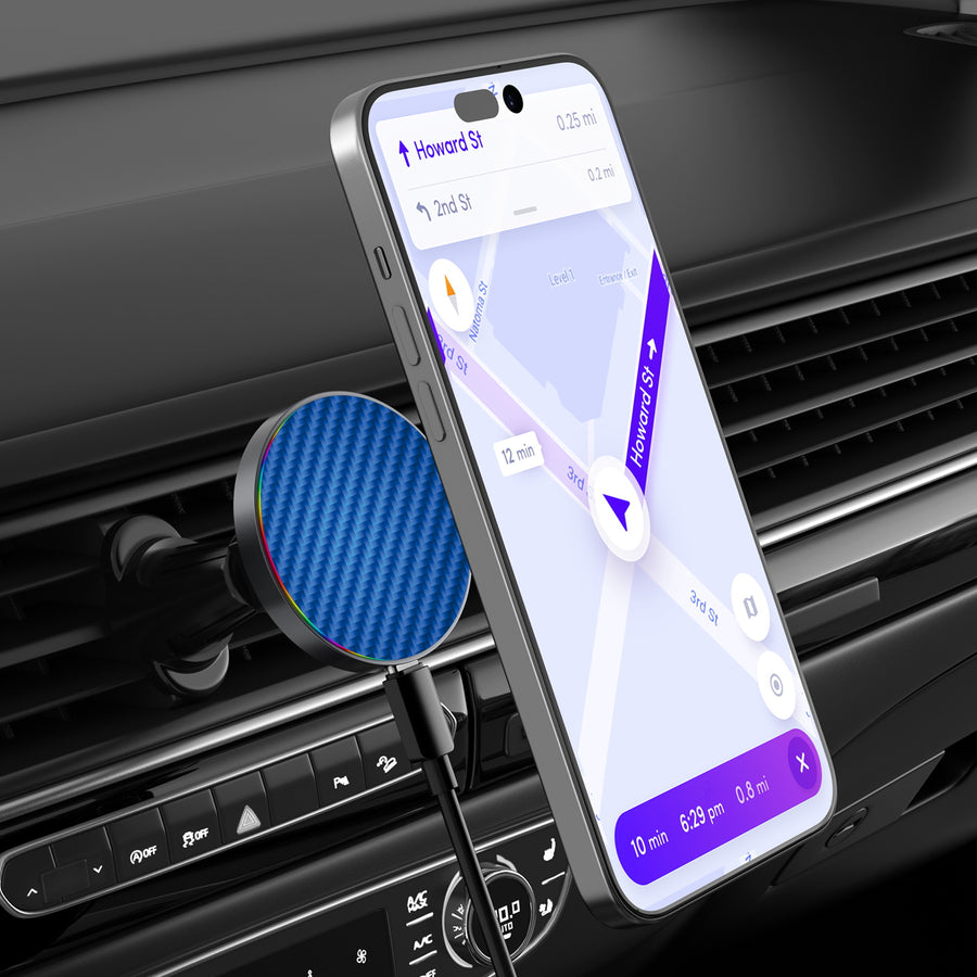MyBat Design Lab Magnetic Wireless Charging Vent Mount - Black - Blue Carbon Fiber - MCGWIRC21BK-084-3.jpg