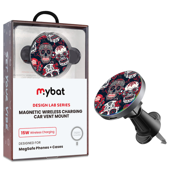 MyBat Design Lab Magnetic Wireless Charging Vent Mount - Black - Sugar Rose Skulls - MCGWIRC21BK-418-1.jpg