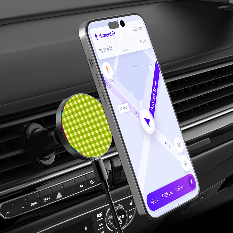 MyBat Design Lab Magnetic Wireless Charging Vent Mount - Black - Green Gingham - MCGWIRC21BK-476-3.jpg