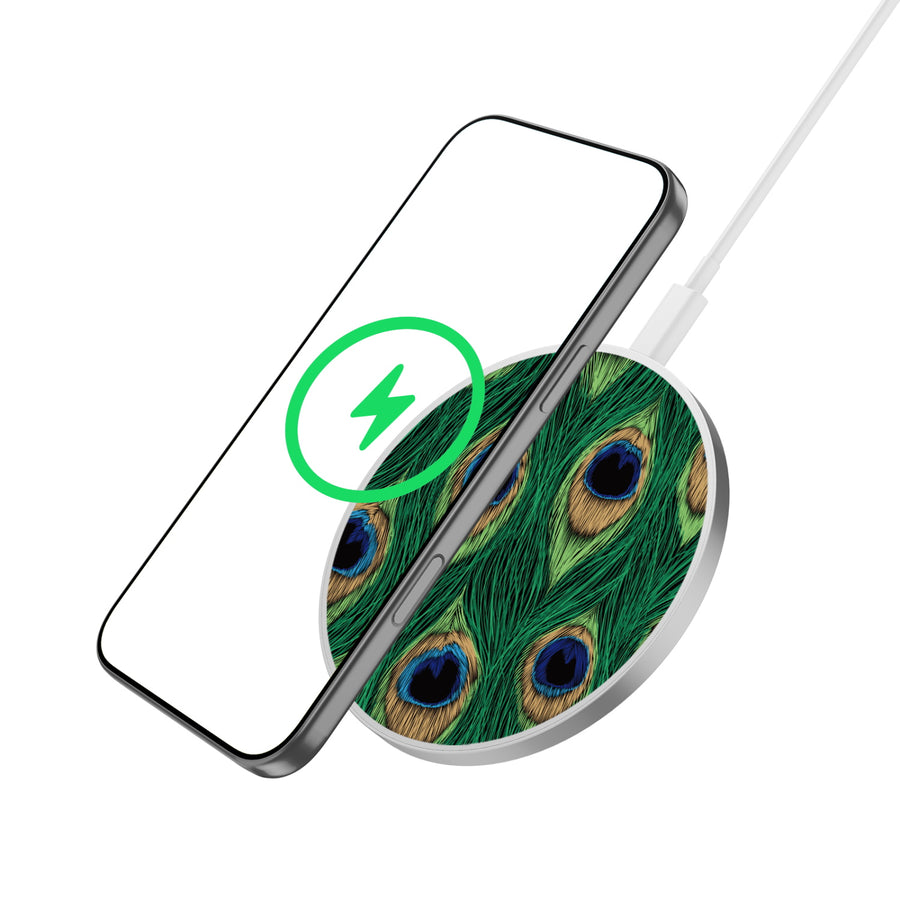 MyBat Design Lab Series Wireless Charging Pad - Silver - Peacock Feathers - MCGWIRC22SL-018-2.jpg