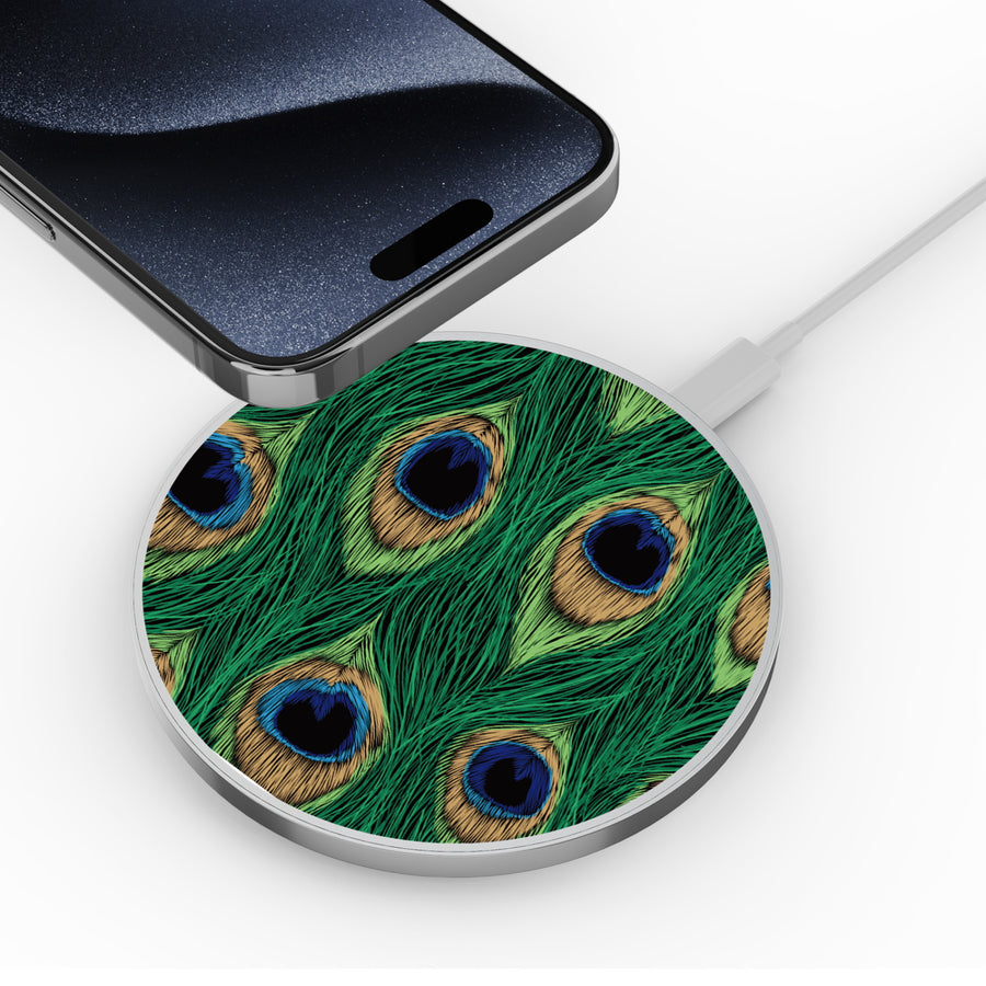 MyBat Design Lab Series Wireless Charging Pad - Silver - Peacock Feathers - MCGWIRC22SL-018-4.jpg