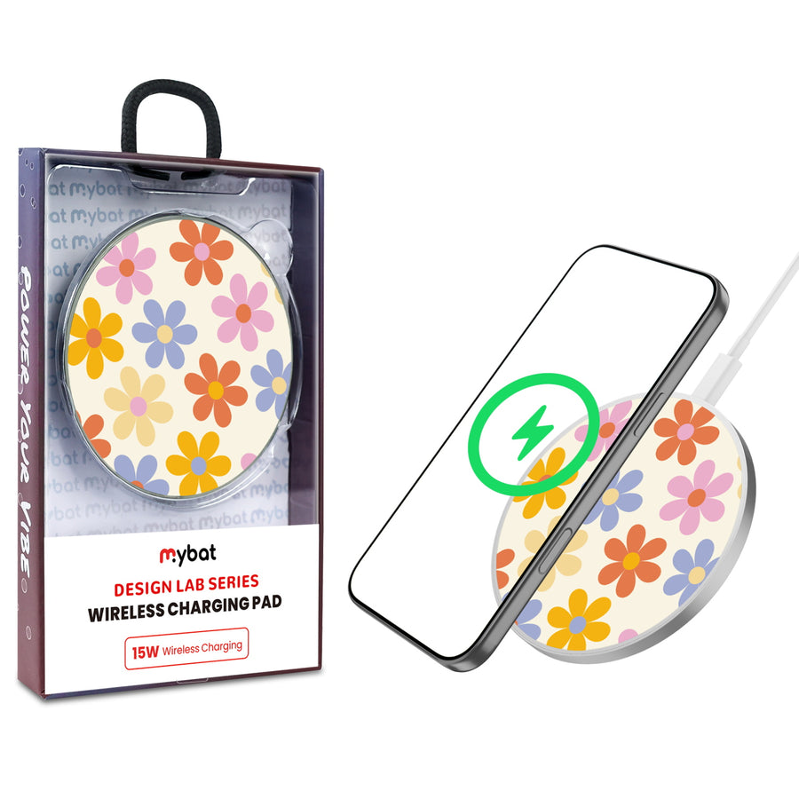 MyBat Design Lab Series Wireless Charging Pad - Silver - Retro Daisies - MCGWIRC22SL-137-1.jpg