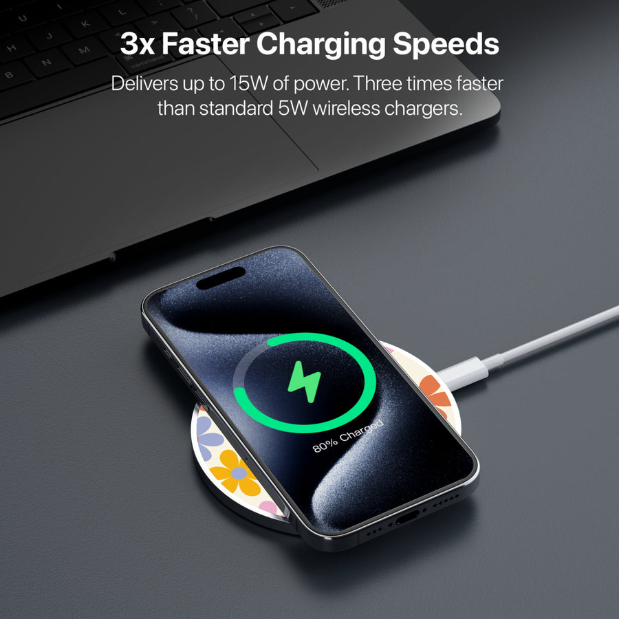 MyBat Design Lab Series Wireless Charging Pad - Silver - Retro Daisies - MCGWIRC22SL-137-5.jpg