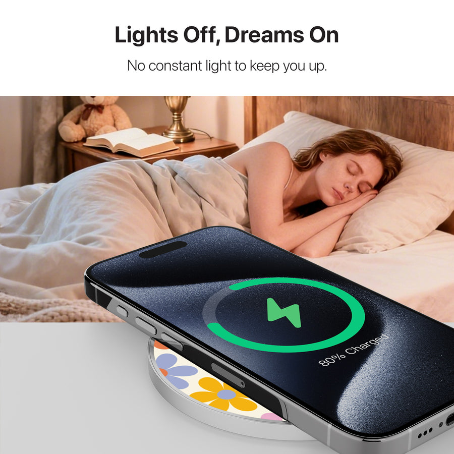 MyBat Design Lab Series Wireless Charging Pad - Silver - Retro Daisies - MCGWIRC22SL-137-8.jpg