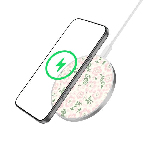 MyBat Design Lab Series Wireless Charging Pad - Silver - Pink Posies - MCGWIRC22SL-473-2.jpg