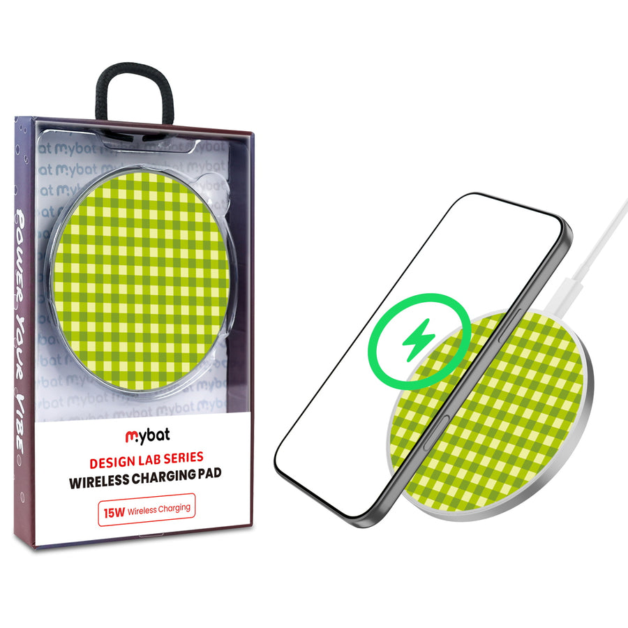 MyBat Design Lab Series Wireless Charging Pad - Silver - Green Gingham - MCGWIRC22SL-476-1.jpg
