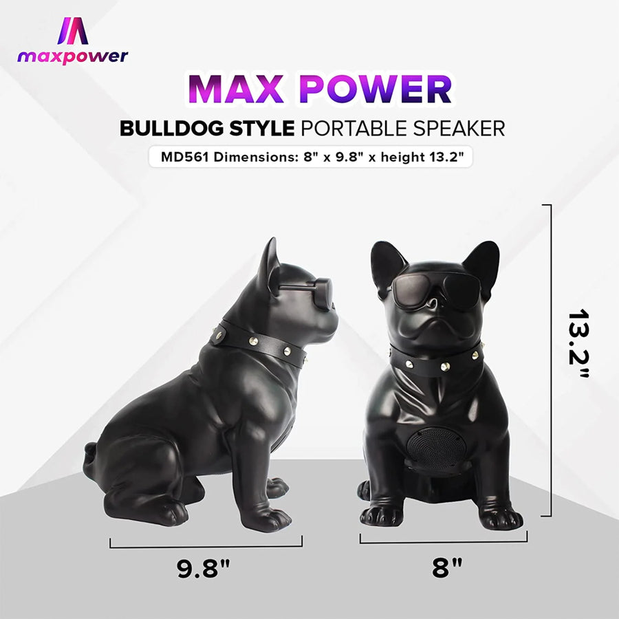 MaxPower Wooof Frenchie Style 13" Tall Dog Speaker With Glasses And Mic - Black - MD561-BK-4.jpg