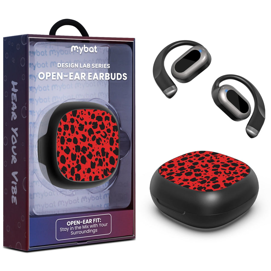 MyBat Design Lab Open-Ear Earbuds - Black - Red Leopard Print