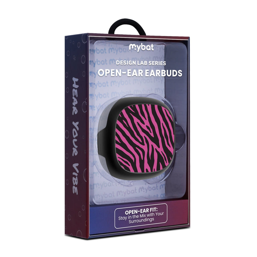 MyBat Design Lab Open-Ear Earbuds - Black - Pink Zebra Print