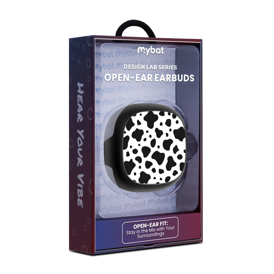 MyBat Design Lab Open-Ear Earbuds - Black - Original Cow Print