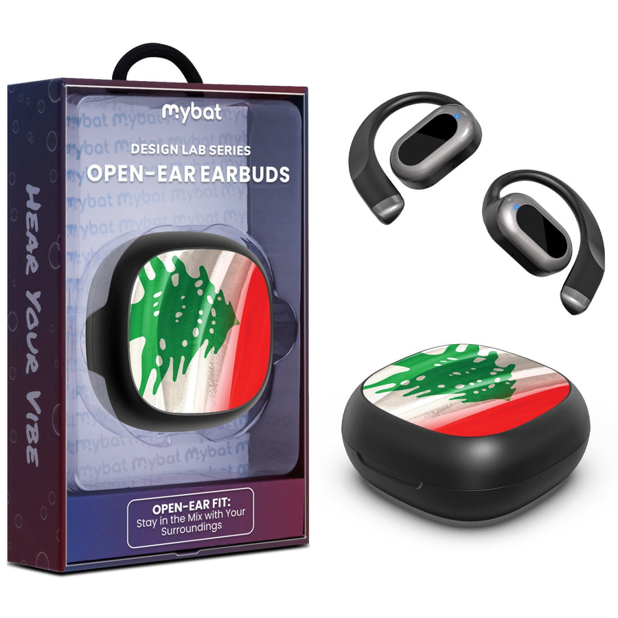 MyBat Design Lab Open-Ear Earbuds - Black - Lebanese Flag