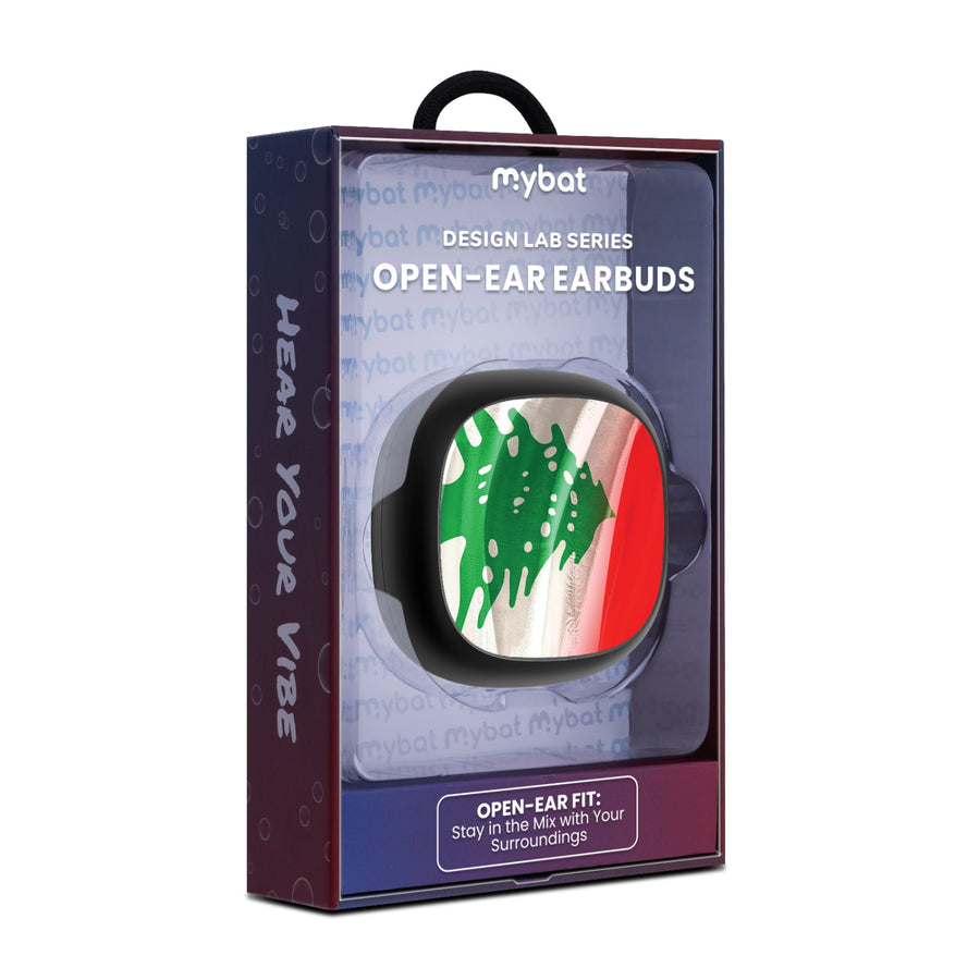 MyBat Design Lab Open-Ear Earbuds - Black - Lebanese Flag - MFHSBTST251-033-10.jpg
