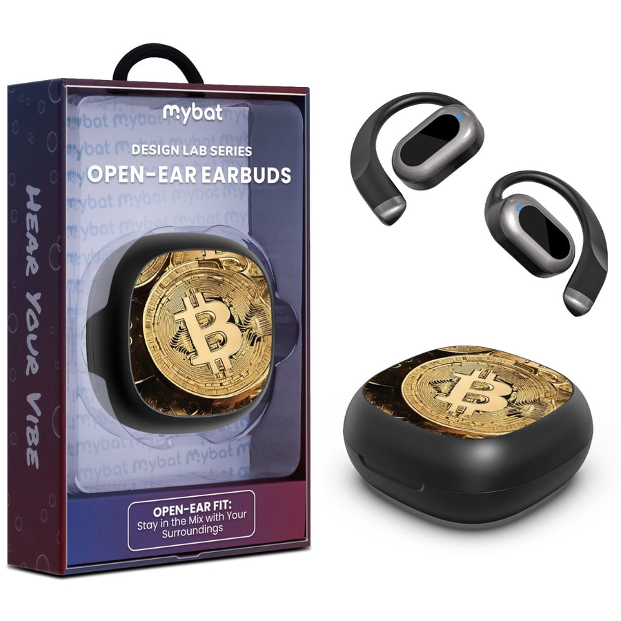 MyBat Design Lab Open-Ear Earbuds - Black - Bitcoin