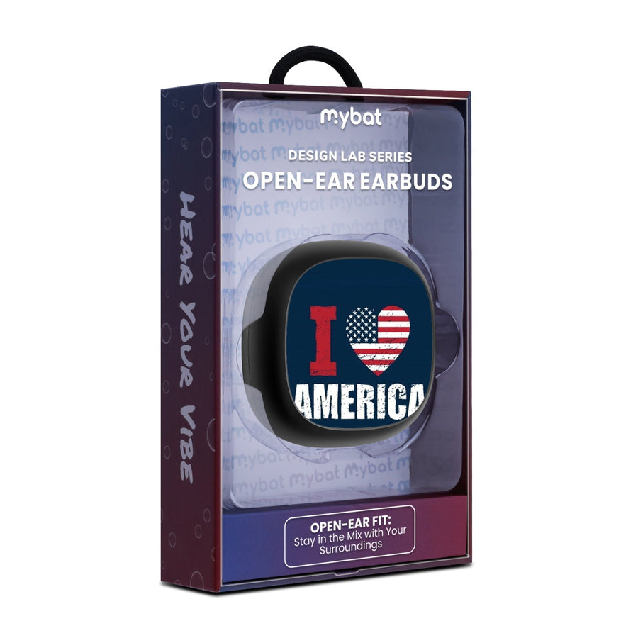 MyBat Design Lab Open-Ear Earbuds - Black - I Love America