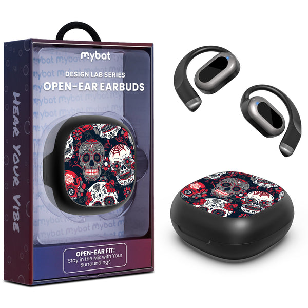 MyBat Design Lab Open-Ear Earbuds - Black - Sugar Rose Skulls - MFHSBTST251-418-1.jpg