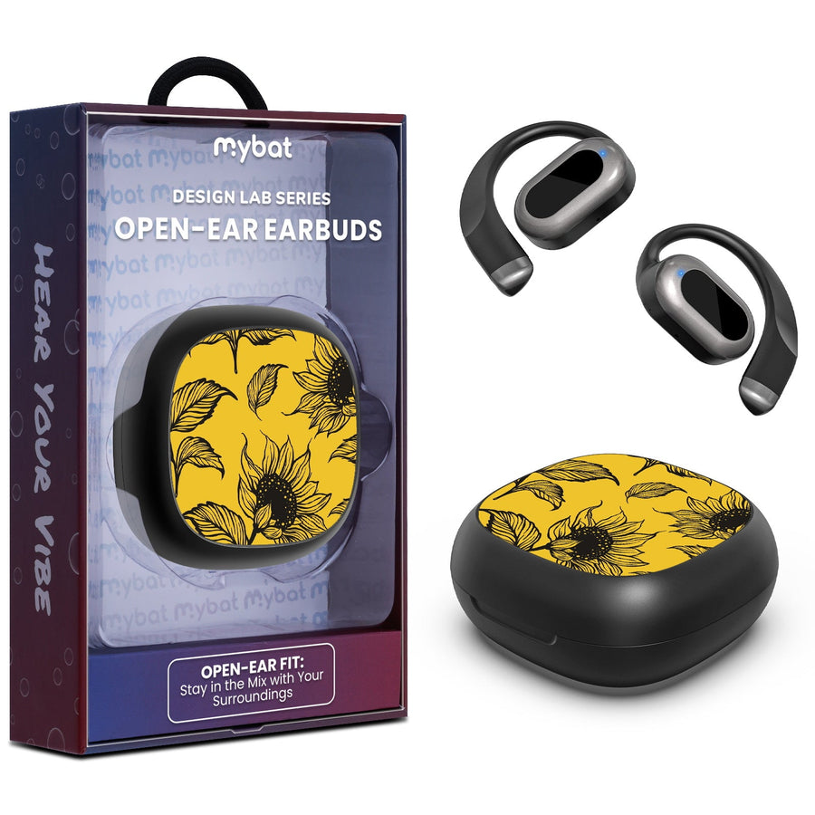 MyBat Design Lab Open-Ear Earbuds - Black - Golden Sunflowers