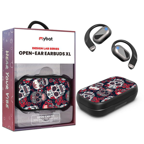 MyBat Design Lab Open-Ear Earbuds XL - Black - Sugar Rose Skulls - MFHSBTST271-418-1.jpg