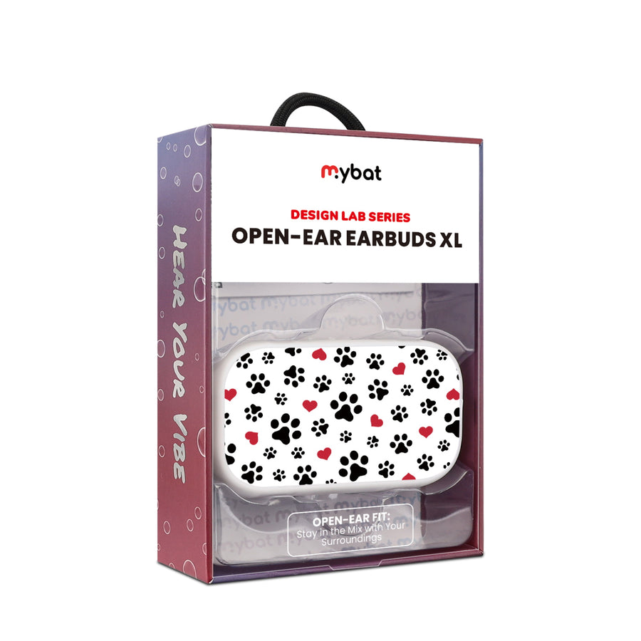 MyBat Design Lab Open-Ear Earbuds XL - White - Paw Prints and Hearts - MFHSBTST272-001-10.jpg