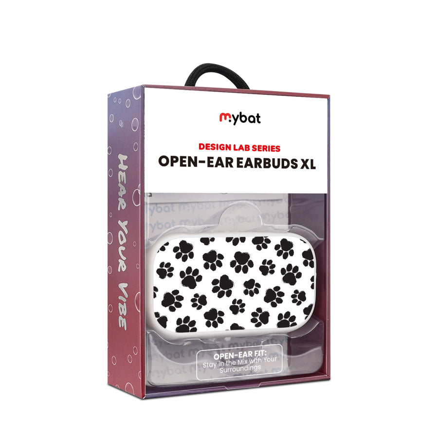 MyBat Design Lab Open-Ear Earbuds XL - White - Black Paw Prints - MFHSBTST272-002-10.jpg