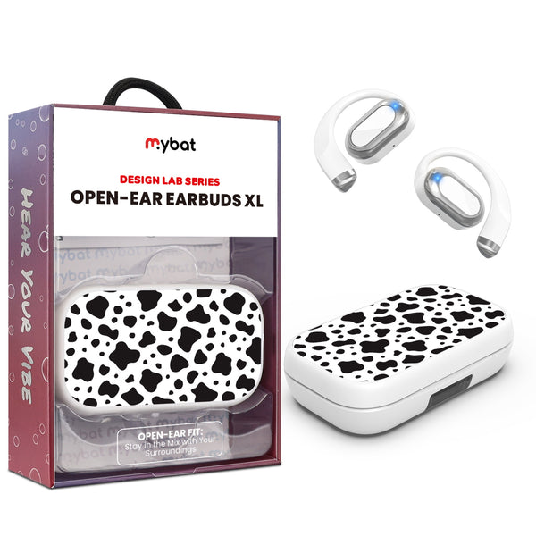 MyBat Design Lab Open-Ear Earbuds XL - White - Original Cow Print - MFHSBTST272-014-1.jpg