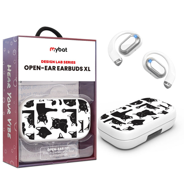 MyBat Design Lab Open-Ear Earbuds XL - White - Black Cats - MFHSBTST272-017-1.jpg