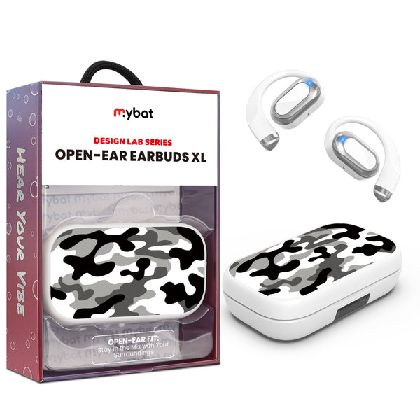 MyBat Design Lab Open-Ear Earbuds XL - White - Black & White Camouflage - MFHSBTST272-122-1.jpg