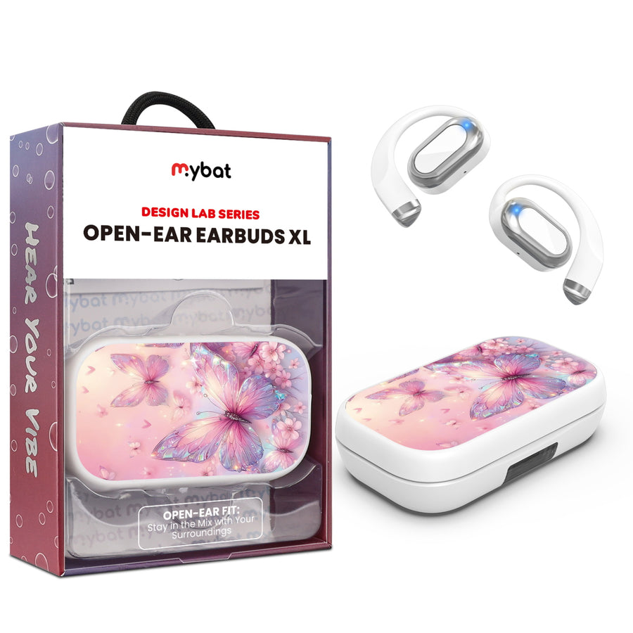 MyBat Design Lab Open-Ear Earbuds XL - White - Pink Butterflies - MFHSBTST272-361-1.jpg