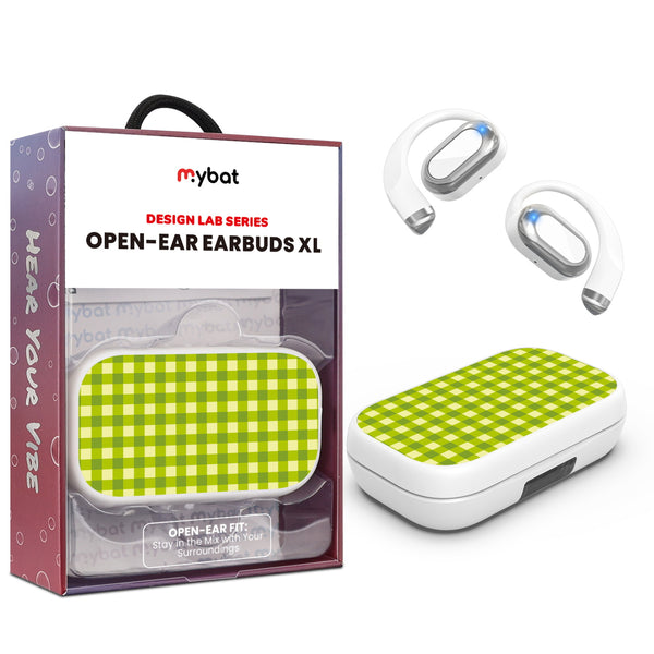 MyBat Design Lab Open-Ear Earbuds XL - White- Green Gingham - MFHSBTST272-476-1.jpg