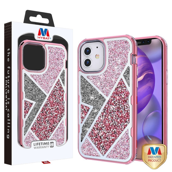 MyBat TUFF Kleer Hybrid Case for Apple iPhone 12 mini - Electroplated Rose Gold / Transparent Clear Mini Crystals & Glitter