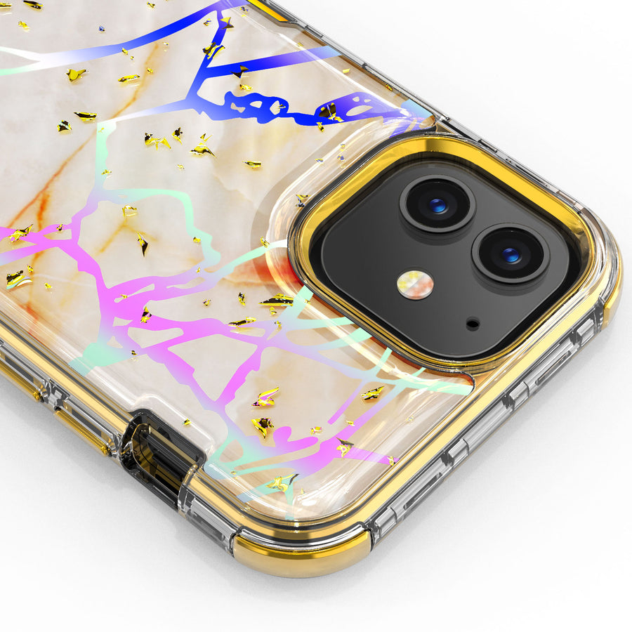 MyBat TUFF Kleer Hybrid Case for Apple iPhone 12 mini - Pale Yellow Marbling / Electroplating Gold - MIP12CSE4TM206-4.jpg