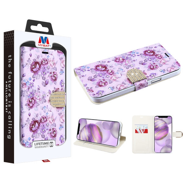 MyBat MyJacket Wallet Diamond Series for Apple iPhone 12 Pro Max - Fresh Purple Flowers - MIP12PMPCMJD103-1.jpg