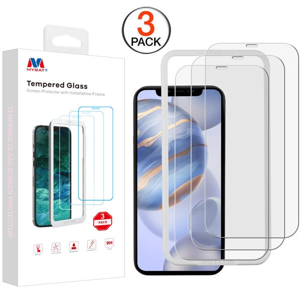 MyBat (3 Pack)Tempered Glass Screen Protector with Installation Frame for Apple iPhone 12 / 12 Pro - Clear
