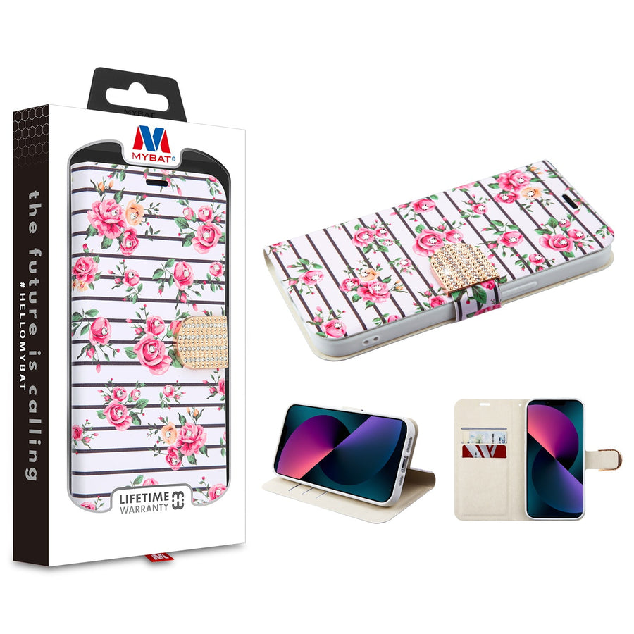 MyBat MyJacket Wallet Diamond Series for Apple iPhone 13 mini - Pink Fresh Roses