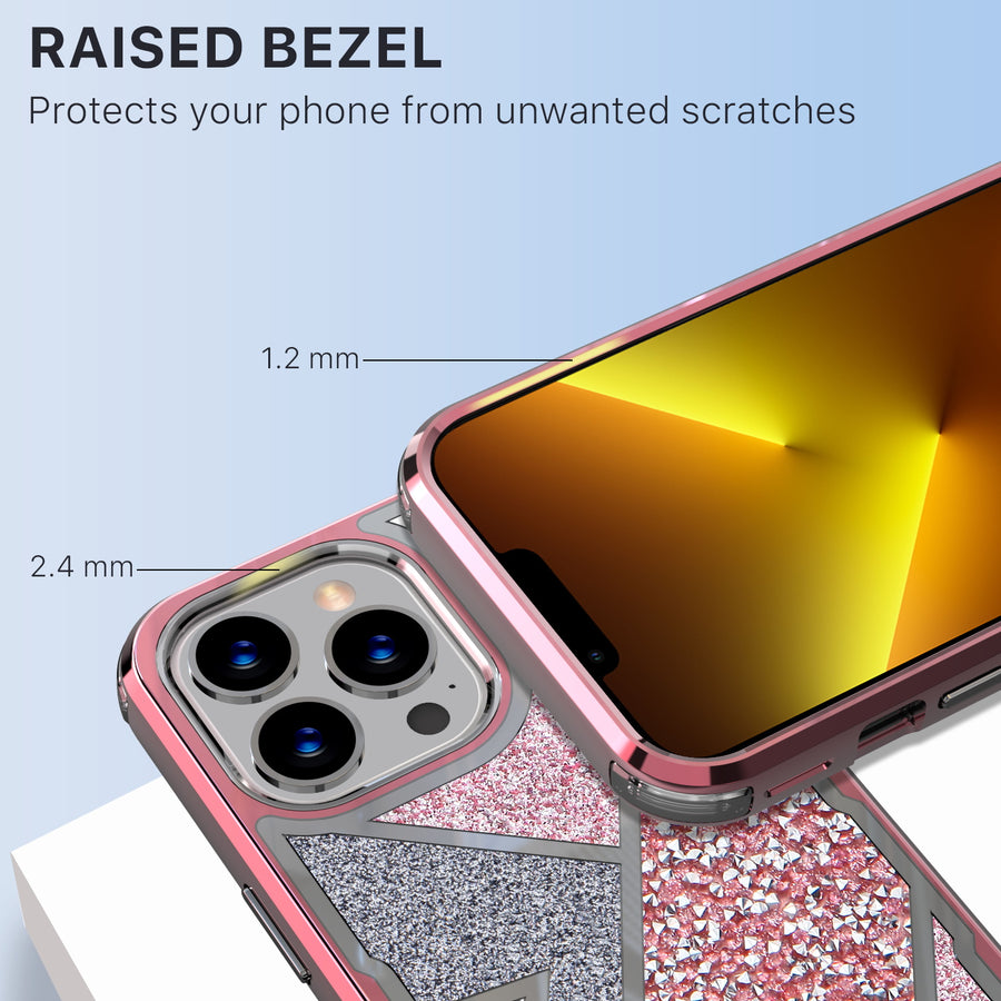 MyBat TUFF Kleer Hybrid Case for Apple iPhone 13 Pro - Electroplated Rose Gold / Transparent Clear Mini Crystals & Glitter - MIP13PCSE4TD223-6.jpg