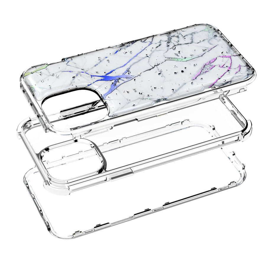 MyBat TUFF Kleer Hybrid Case for Apple iPhone 13 Pro - White Marbling / Electroplating Silver - MIP13PCSE4TM201-6.jpg