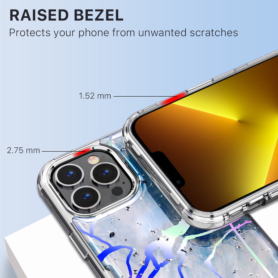 MyBat TUFF Kleer Hybrid Case for Apple iPhone 13 Pro - Blue Marbling / Electroplating Silver - MIP13PCSE4TM203-7.jpg